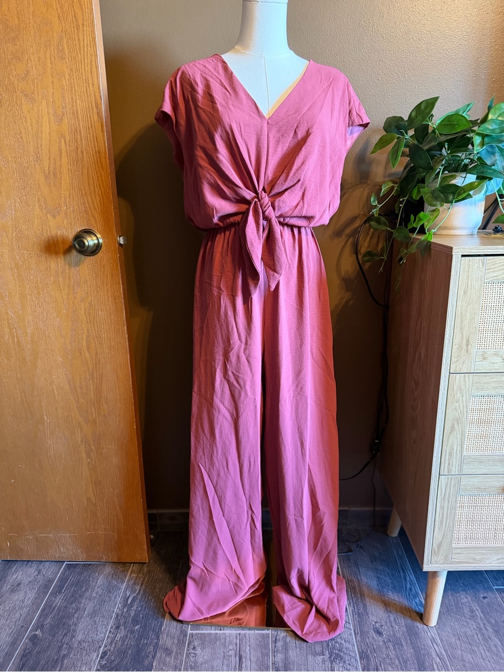She + Sky Rose Pink Tie-Front Jumpsuit